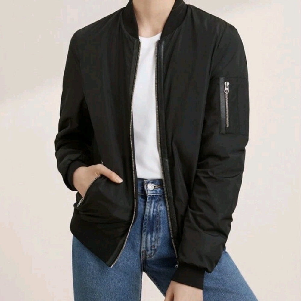 Mackage x Aritzia Cara Bomber Jacket XS Black Leather Trim